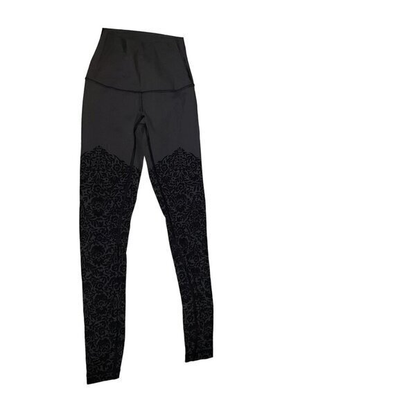 Lululemon Leggings Womens Size 2 Gray Charcoal Solid /‎ Floral Design Pre-Owned - Picture 1 of 12